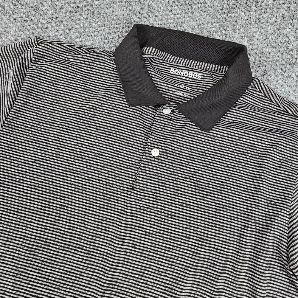 Bonobos Golf Polo Shirt Men's Slim Fit Black Striped Short Sleeve‎ Performance
